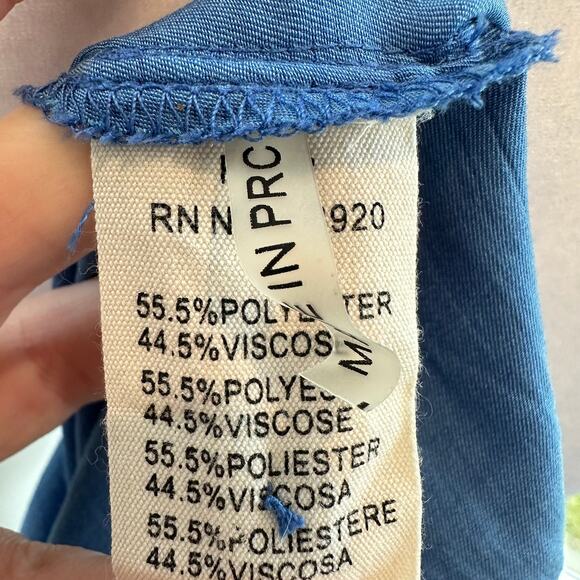 FRNCH Blue XS Prairie Cottagecore Wide Sleeve Keyhole Silk-Feel Blouse Shirt - Picture 6 of 6